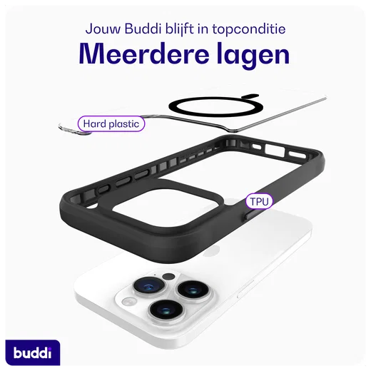 Buddi Hybrid Apple iPhone 15 Pro Max Hoesje MagSafe Back Cover Transparant Zwart afbeelding 8