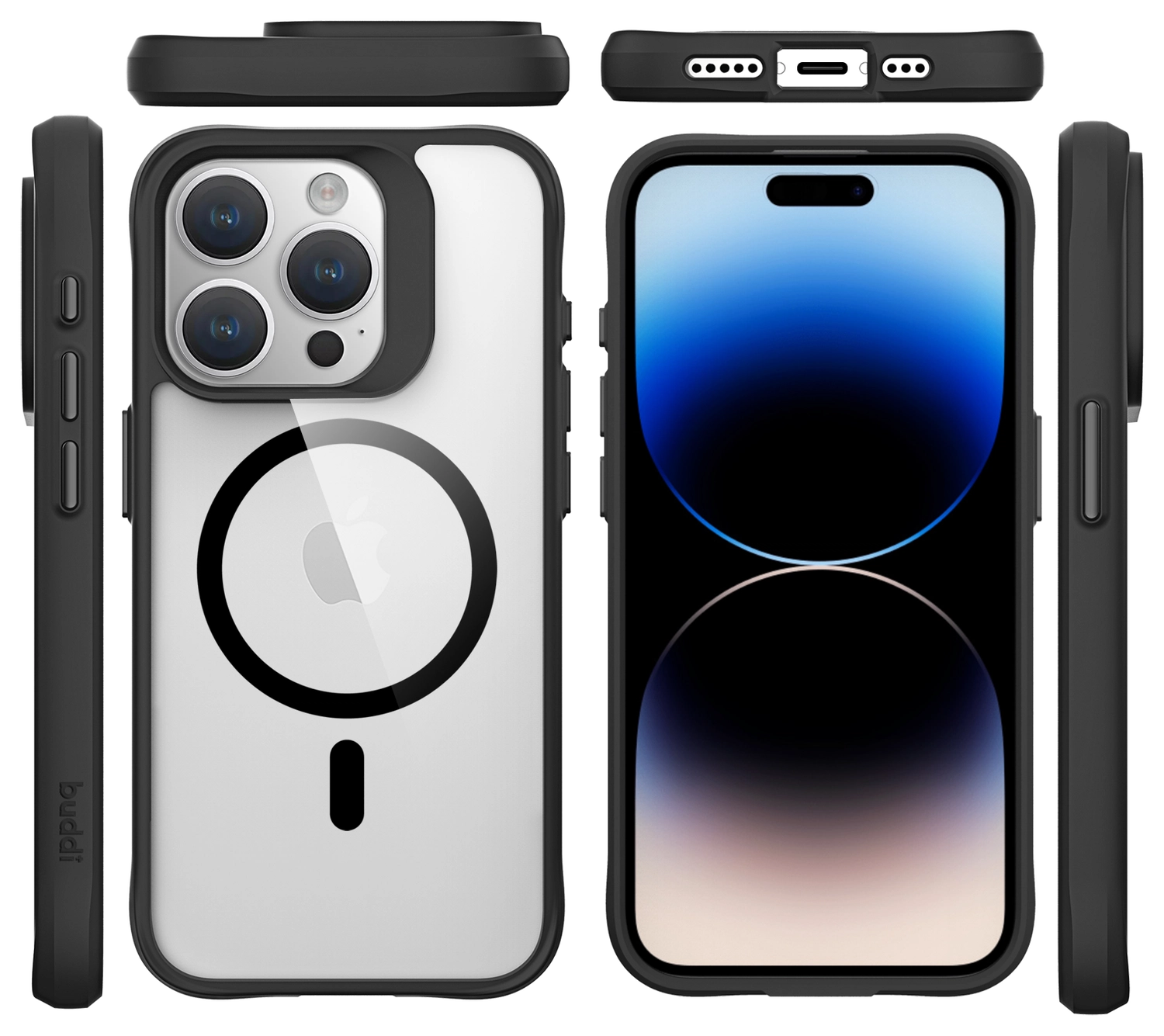 Buddi Hybrid Apple iPhone 15 Pro Max Hoesje MagSafe Back Cover Transparant Zwart afbeelding 10