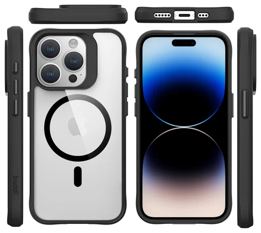 Buddi Hybrid Apple iPhone 15 Pro Max Hoesje MagSafe Back Cover Transparant Zwart afbeelding 10
