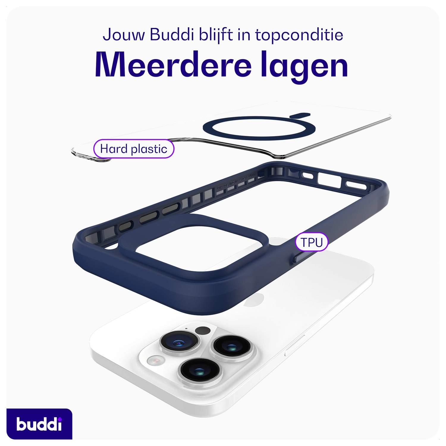Buddi Hybrid Apple iPhone 15 Pro Max Hoesje MagSafe Back Cover Transparant Blauw afbeelding 5