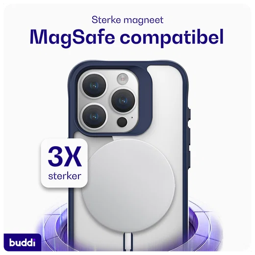 Buddi Hybrid Apple iPhone 15 Pro Max Hoesje MagSafe Back Cover Transparant Blauw afbeelding 7