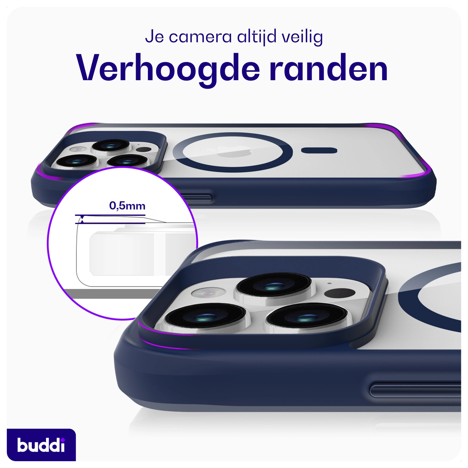 Buddi Hybrid Apple iPhone 15 Pro Max Hoesje MagSafe Back Cover Transparant Blauw afbeelding 8
