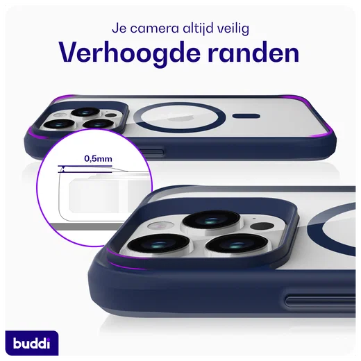 Buddi Hybrid Apple iPhone 15 Pro Max Hoesje MagSafe Back Cover Transparant Blauw afbeelding 8