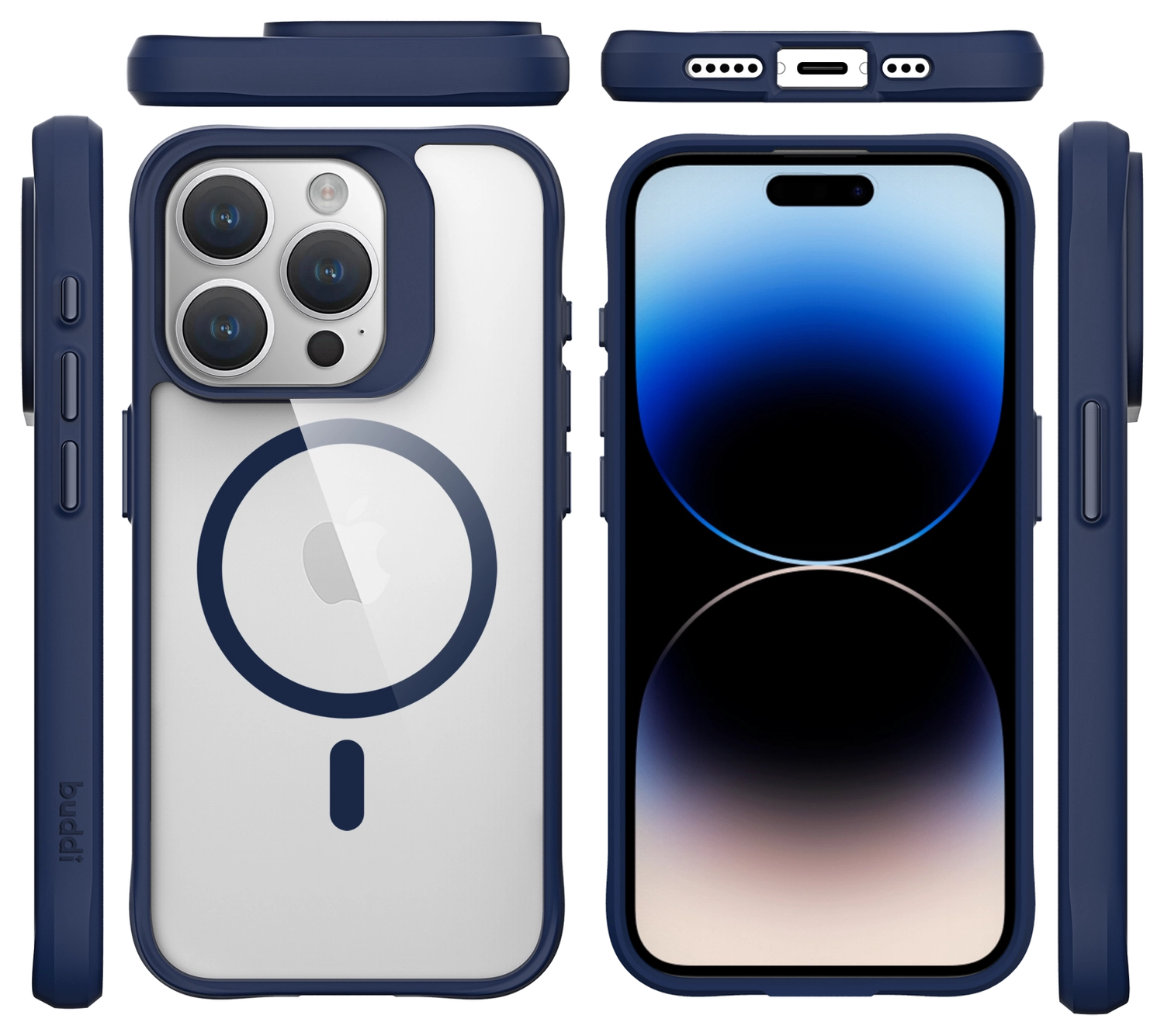 Buddi Hybrid Apple iPhone 15 Pro Max Hoesje MagSafe Back Cover Transparant Blauw afbeelding 10