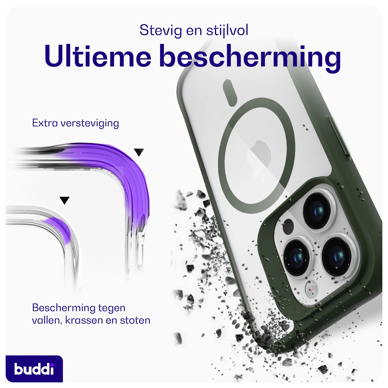 Buddi Hybrid Apple iPhone 15 Pro Max Hoesje MagSafe Back Cover Transparant Groen afbeelding 3