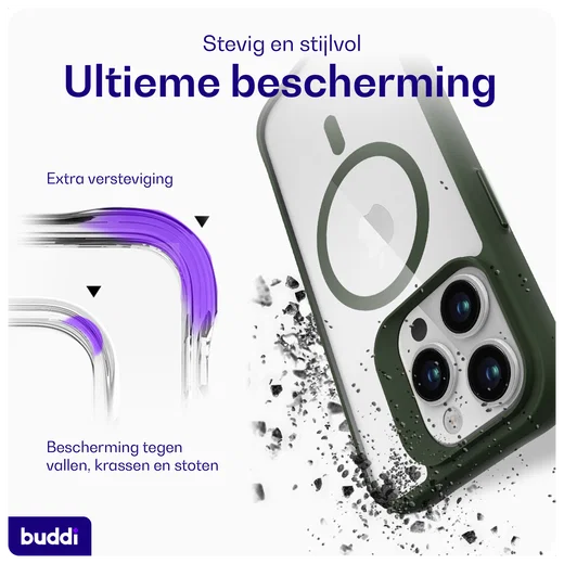 Buddi Hybrid Apple iPhone 15 Pro Max Hoesje MagSafe Back Cover Transparant Groen afbeelding 3