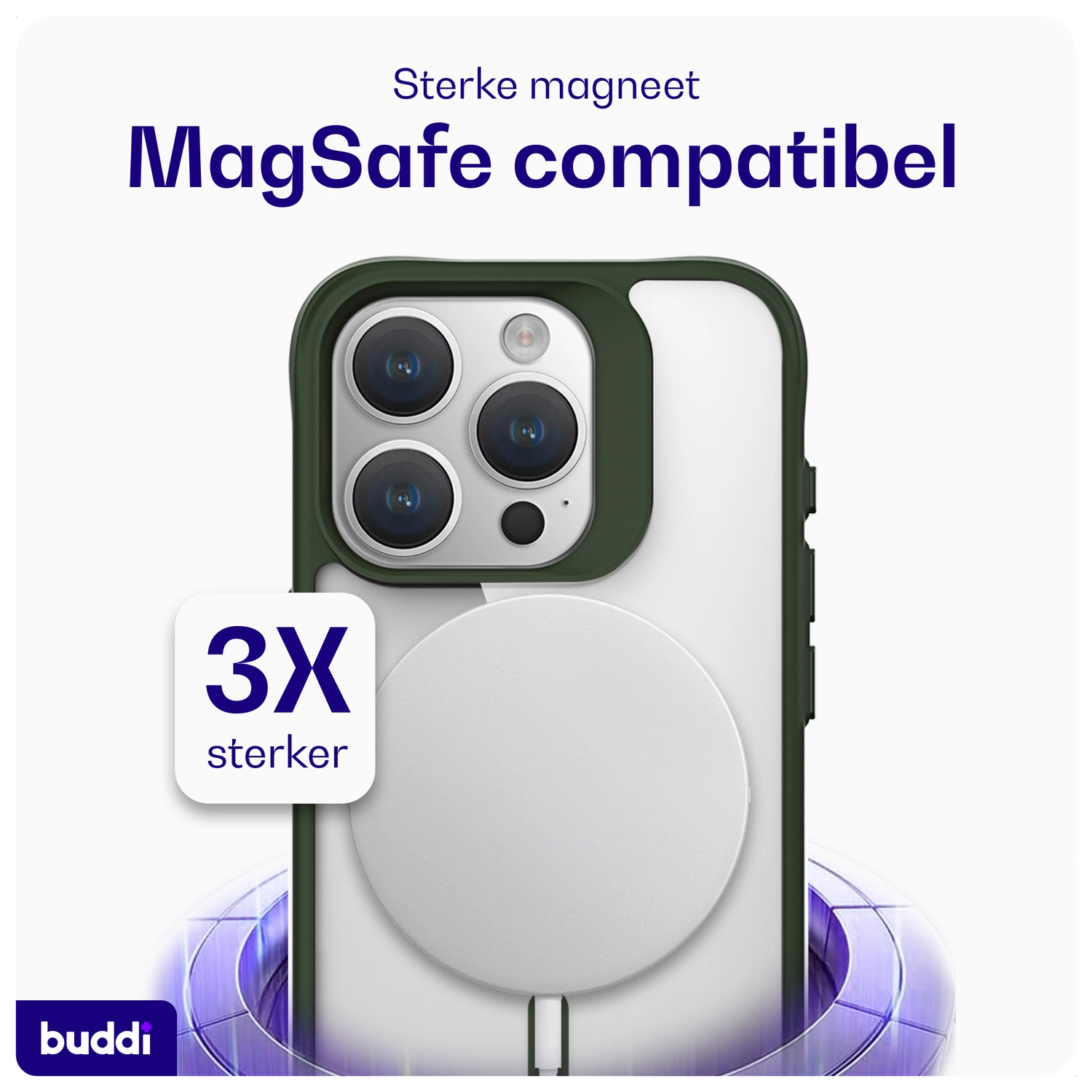 Buddi Hybrid Apple iPhone 15 Pro Max Hoesje MagSafe Back Cover Transparant Groen afbeelding 4