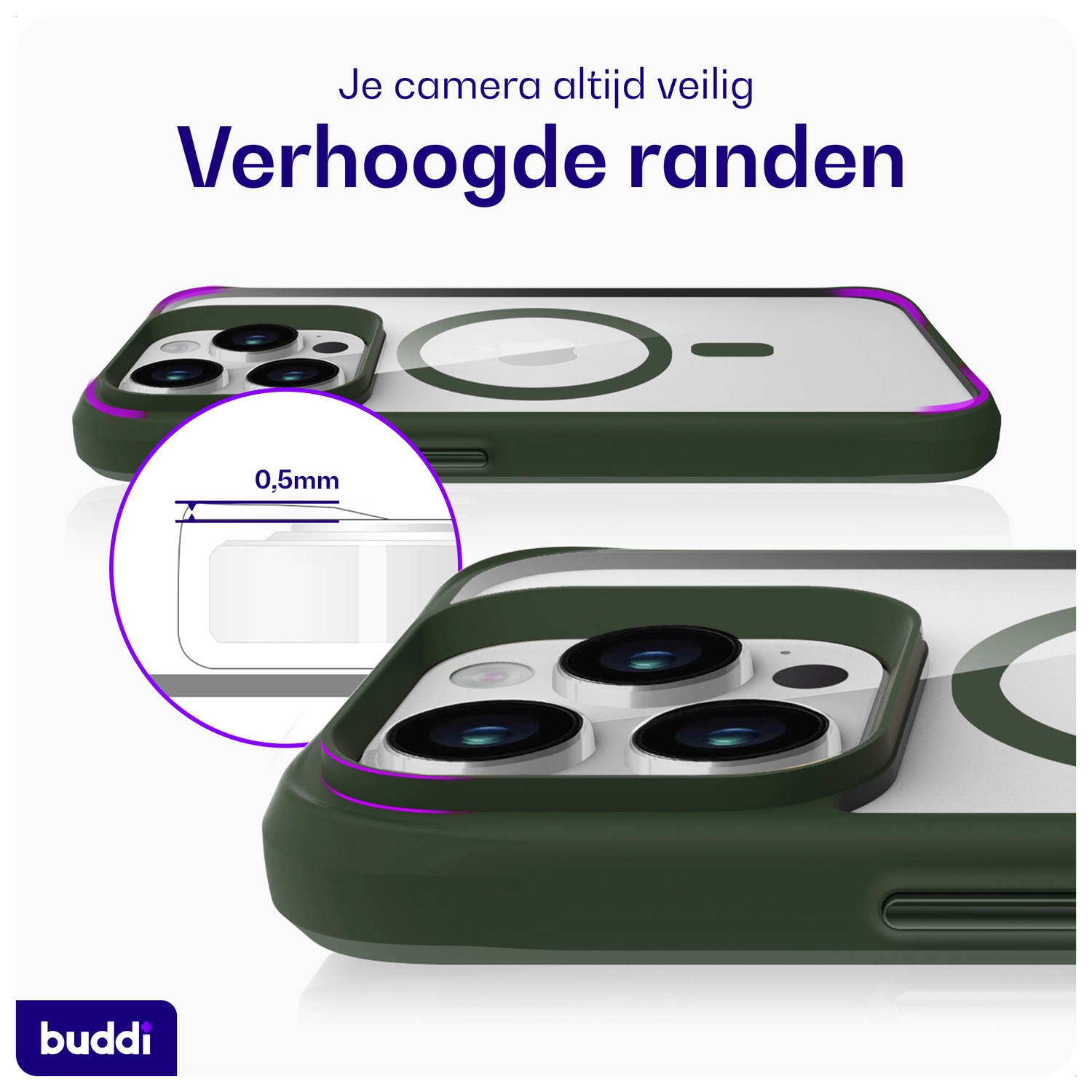 Buddi Hybrid Apple iPhone 15 Pro Max Hoesje MagSafe Back Cover Transparant Groen afbeelding 7