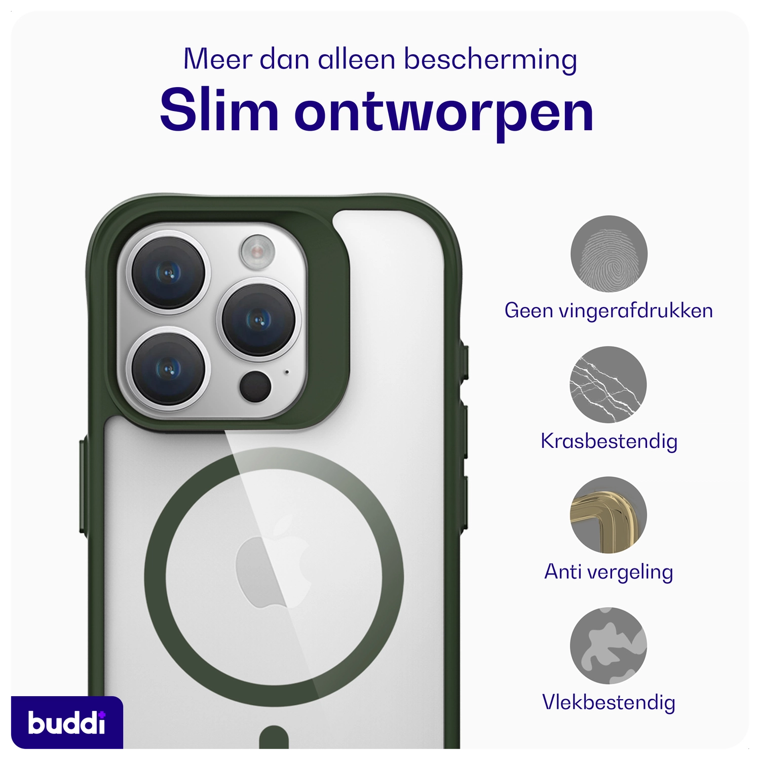 Buddi Hybrid Apple iPhone 15 Pro Max Hoesje MagSafe Back Cover Transparant Groen afbeelding 8