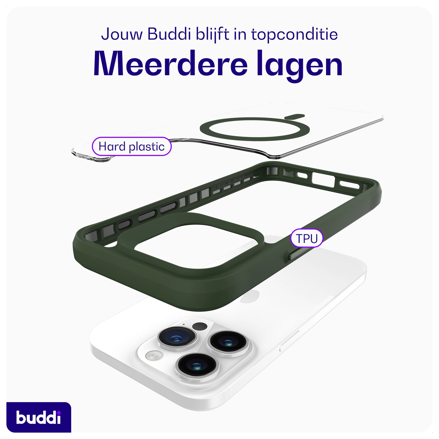 Buddi Hybrid Apple iPhone 15 Pro Max Hoesje MagSafe Back Cover Transparant Groen afbeelding 9