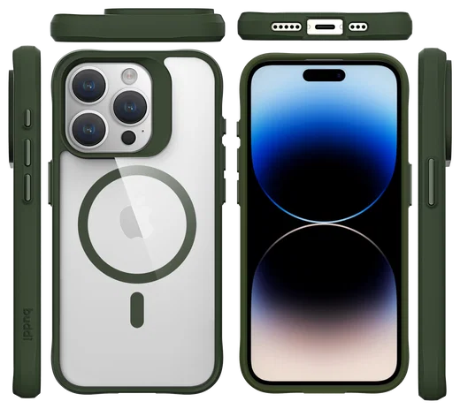 Buddi Hybrid Apple iPhone 15 Pro Max Hoesje MagSafe Back Cover Transparant Groen afbeelding 11