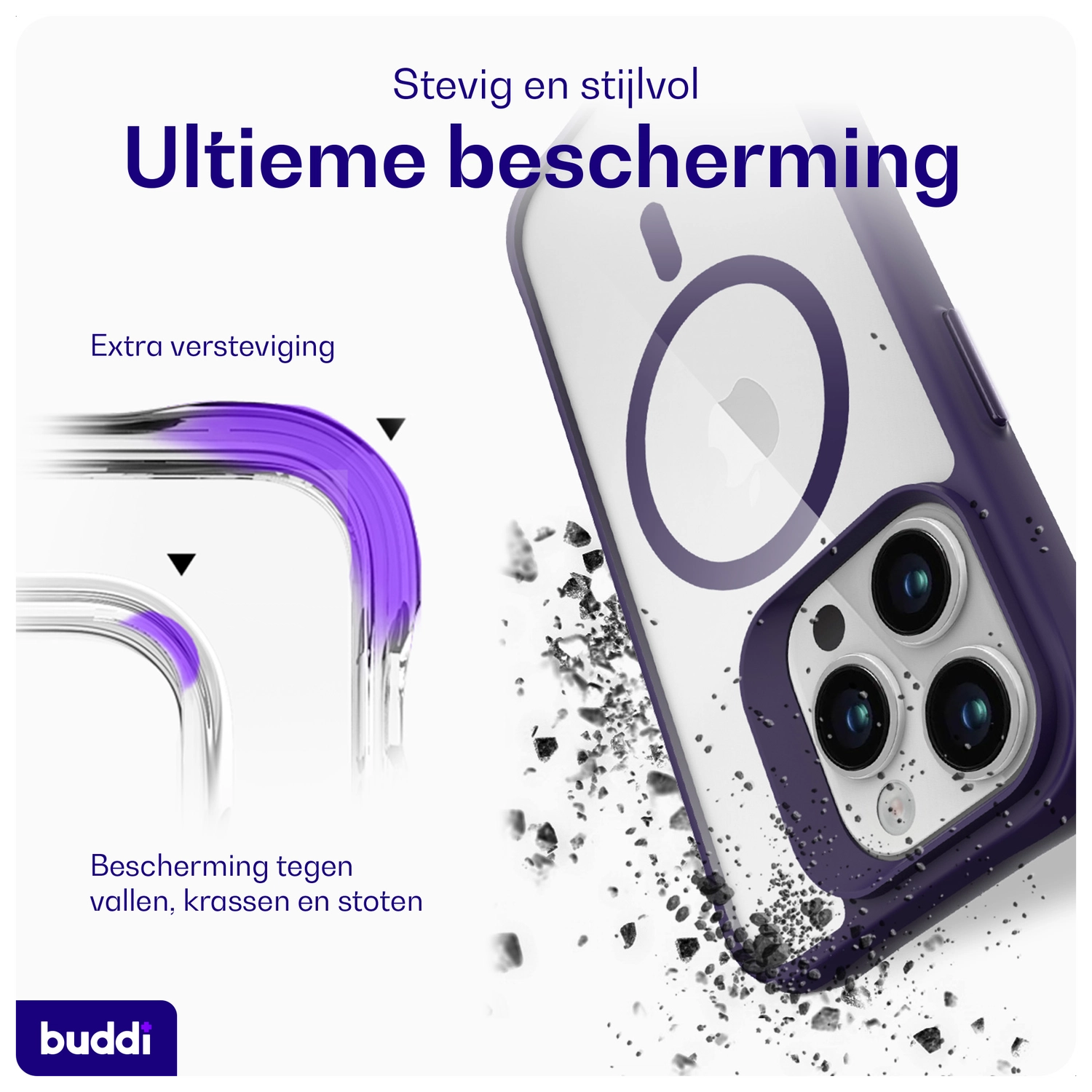 Buddi Hybrid Apple iPhone 15 Pro Max Hoesje MagSafe Back Cover Transparant Paars afbeelding 3