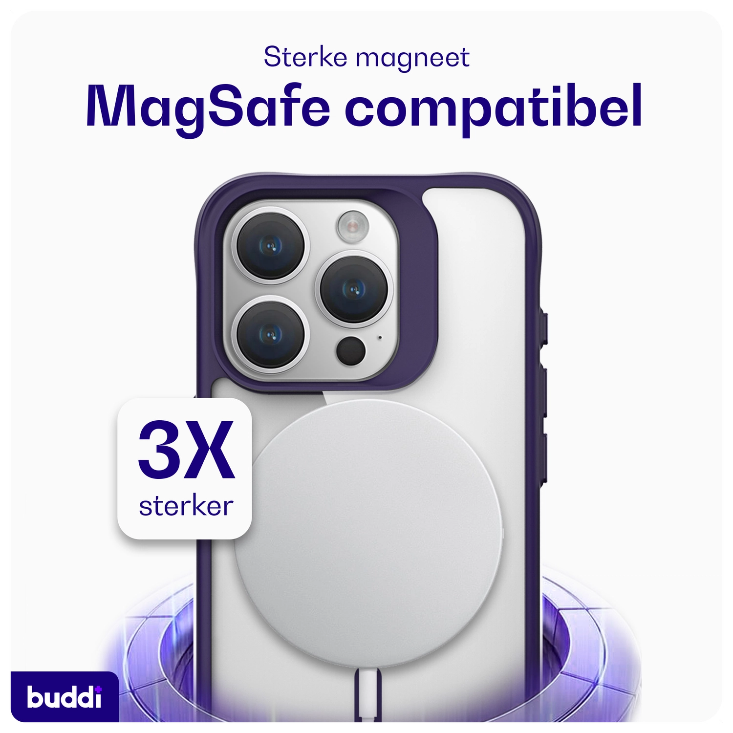 Buddi Hybrid Apple iPhone 15 Pro Max Hoesje MagSafe Back Cover Transparant Paars afbeelding 4