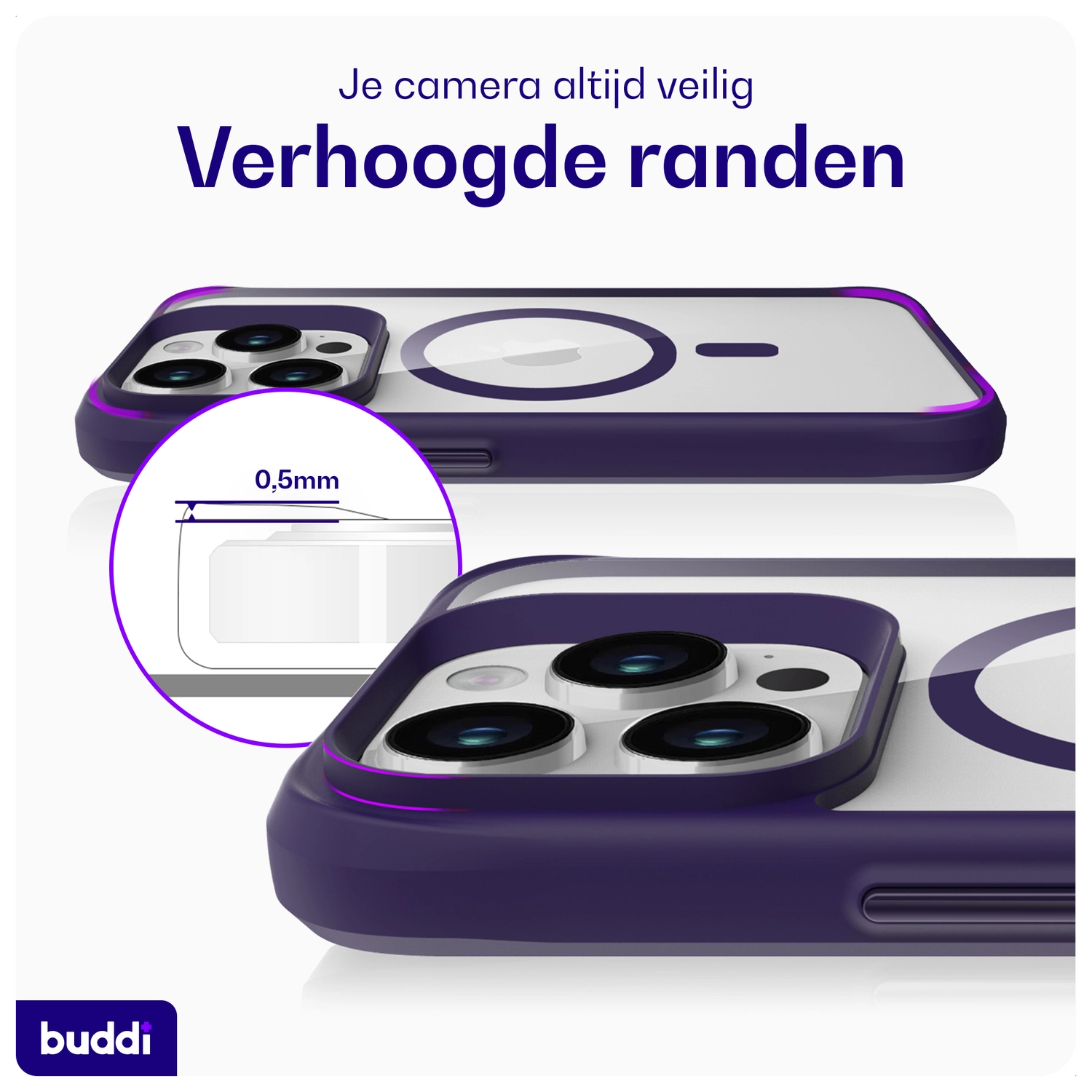 Buddi Hybrid Apple iPhone 15 Pro Max Hoesje MagSafe Back Cover Transparant Paars afbeelding 7