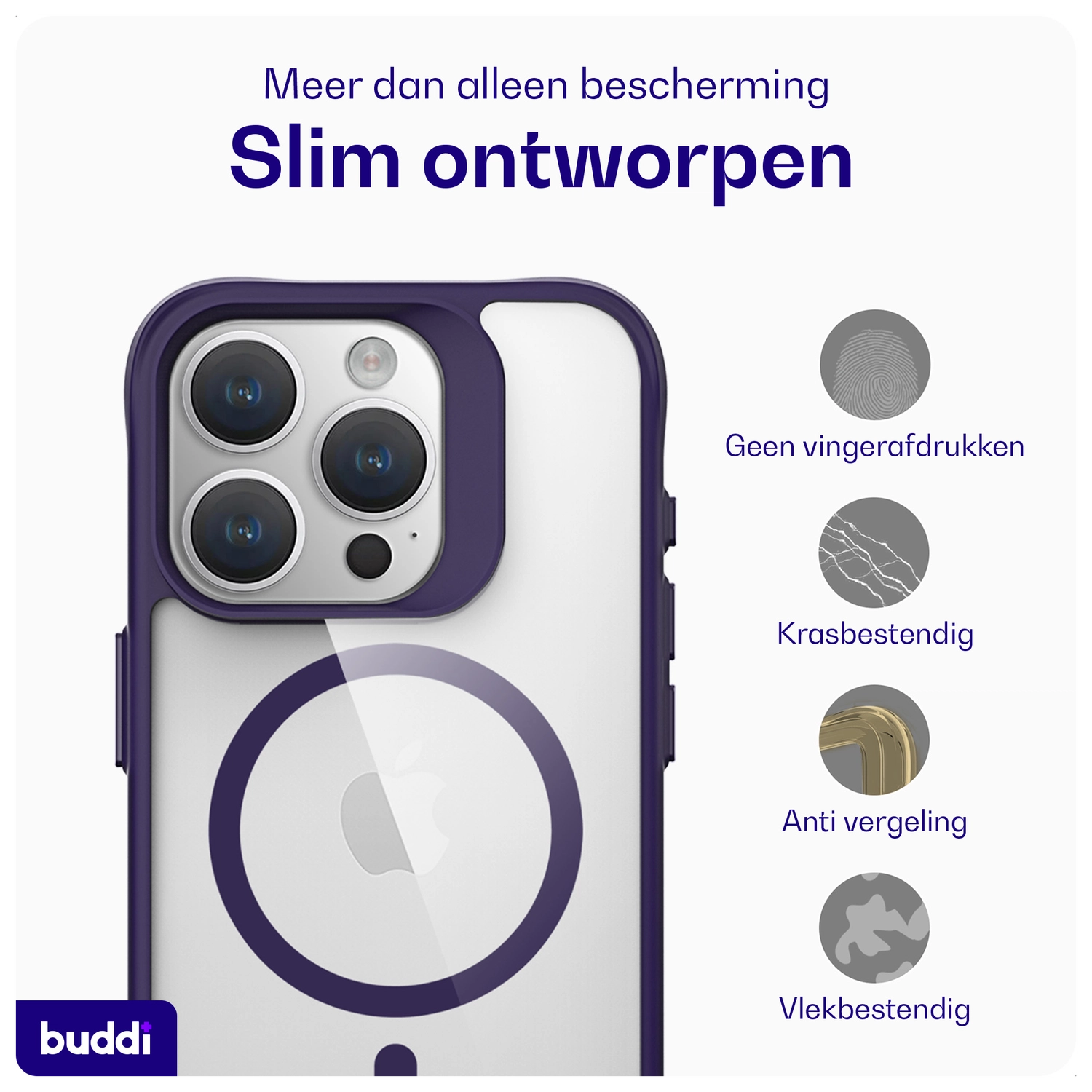 Buddi Hybrid Apple iPhone 15 Pro Max Hoesje MagSafe Back Cover Transparant Paars afbeelding 8