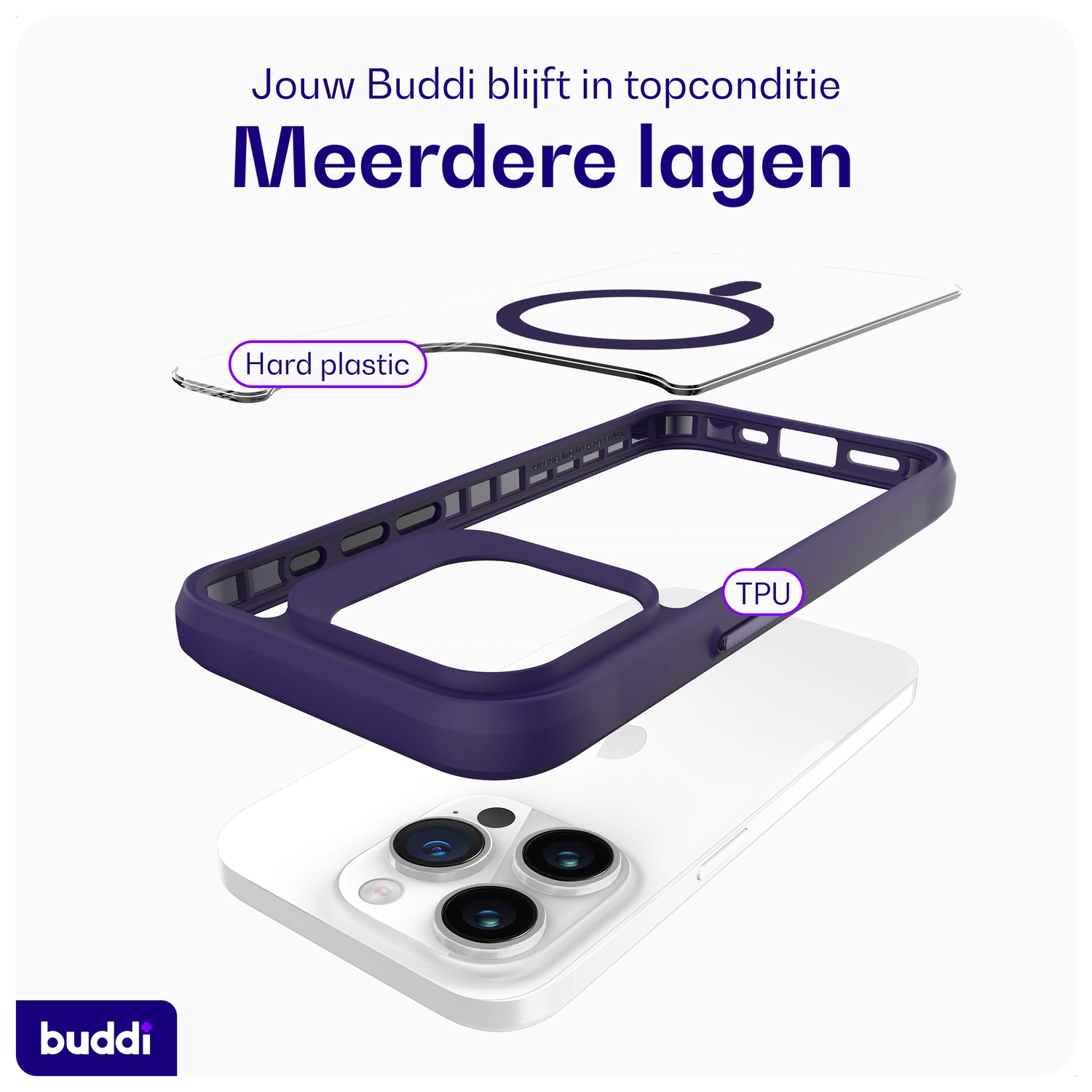 Buddi Hybrid Apple iPhone 15 Pro Max Hoesje MagSafe Back Cover Transparant Paars afbeelding 9