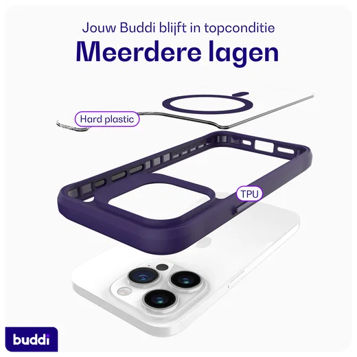 Buddi Hybrid Apple iPhone 15 Pro Max Hoesje MagSafe Back Cover Transparant Paars afbeelding 9