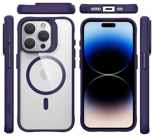 Buddi Hybrid Apple iPhone 15 Pro Max Hoesje MagSafe Back Cover Transparant Paars afbeelding 11