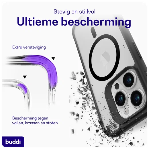 Buddi Hybrid Apple iPhone 15 Pro Max Hoesje MagSafe Back Cover Matte Zwart afbeelding 3