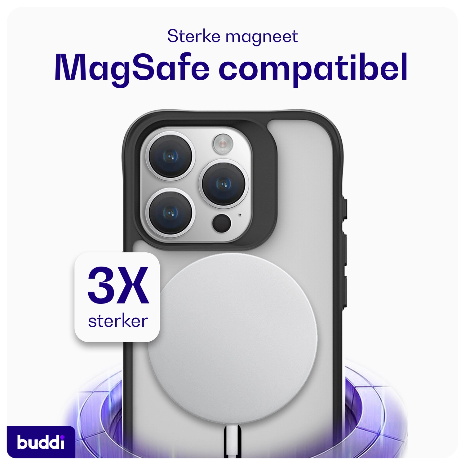 Buddi Hybrid Apple iPhone 15 Pro Max Hoesje MagSafe Back Cover Matte Zwart afbeelding 4