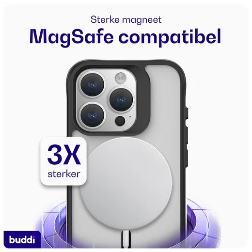 Buddi Hybrid Apple iPhone 15 Pro Max Hoesje MagSafe Back Cover Matte Zwart afbeelding 4