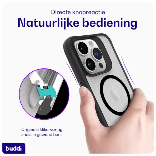 Buddi Hybrid Apple iPhone 15 Pro Max Hoesje MagSafe Back Cover Matte Zwart afbeelding 6