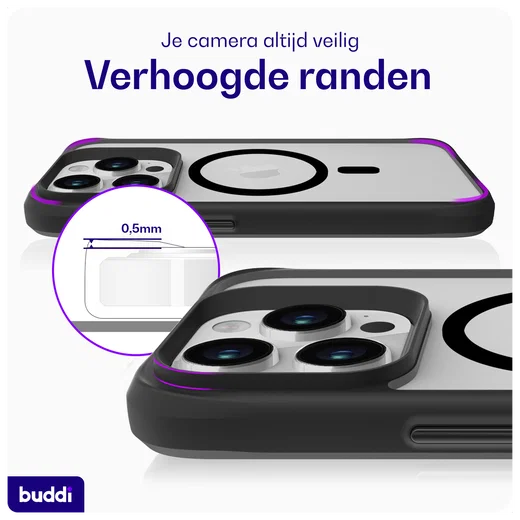Buddi Hybrid Apple iPhone 15 Pro Max Hoesje MagSafe Back Cover Matte Zwart afbeelding 7