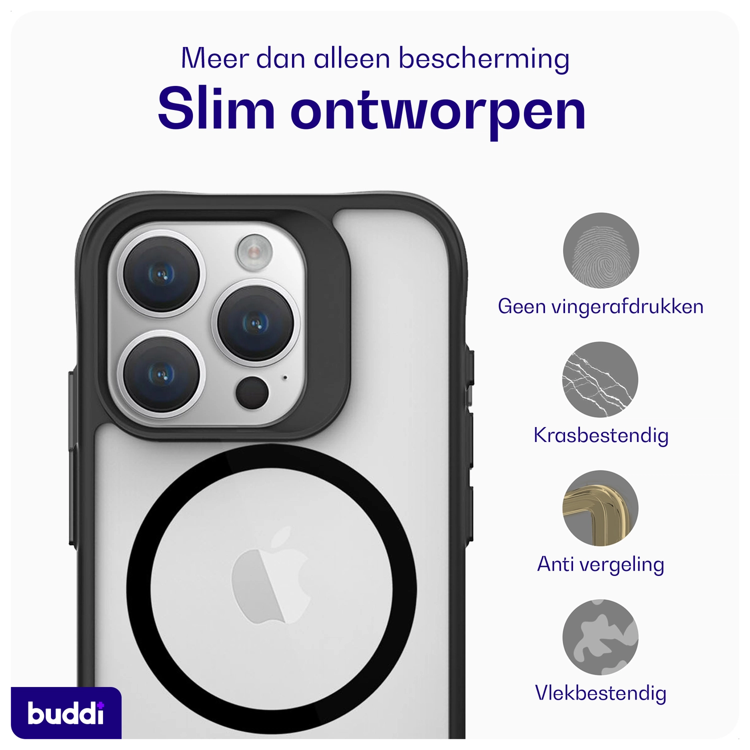 Buddi Hybrid Apple iPhone 15 Pro Max Hoesje MagSafe Back Cover Matte Zwart afbeelding 8