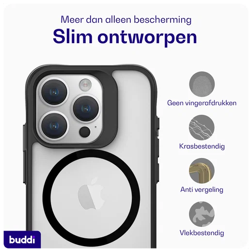 Buddi Hybrid Apple iPhone 15 Pro Max Hoesje MagSafe Back Cover Matte Zwart afbeelding 8