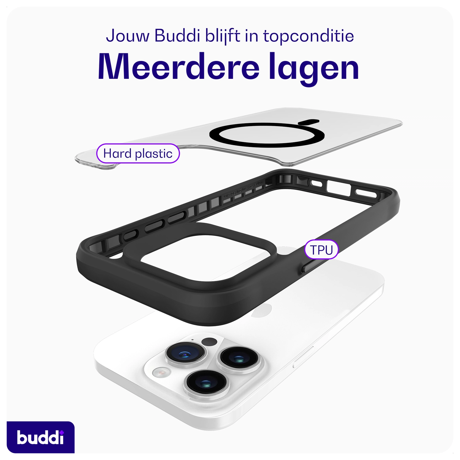 Buddi Hybrid Apple iPhone 15 Pro Max Hoesje MagSafe Back Cover Matte Zwart afbeelding 9