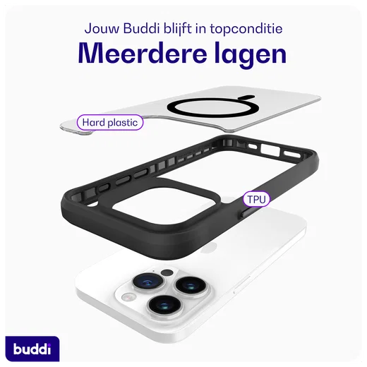 Buddi Hybrid Apple iPhone 15 Pro Max Hoesje MagSafe Back Cover Matte Zwart afbeelding 9