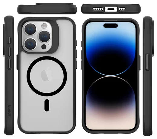 Buddi Hybrid Apple iPhone 15 Pro Max Hoesje MagSafe Back Cover Matte Zwart afbeelding 11