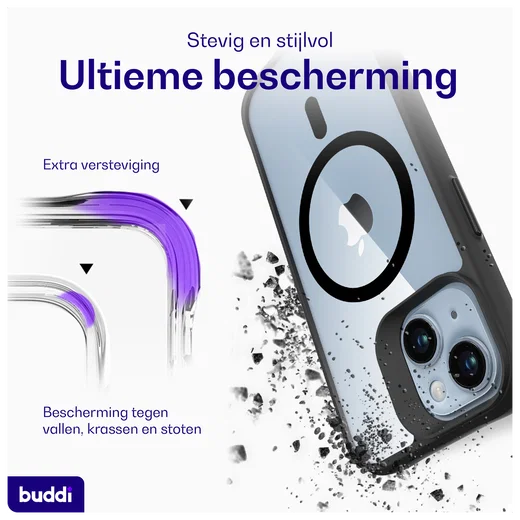 Buddi Hybrid Apple iPhone 15 / 14 / 13 Hoesje MagSafe Transparant Zwart afbeelding 3