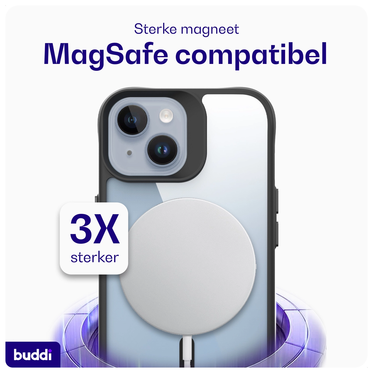 Buddi Hybrid Apple iPhone 15 / 14 / 13 Hoesje MagSafe Transparant Zwart afbeelding 4