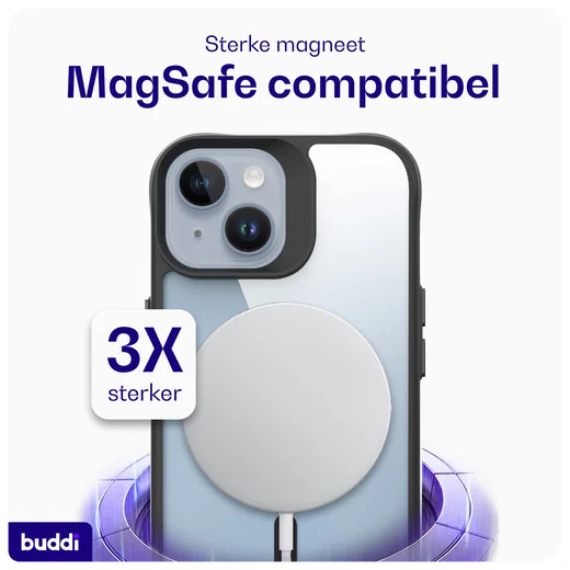 Buddi Hybrid Apple iPhone 15 / 14 / 13 Hoesje MagSafe Transparant Zwart afbeelding 4