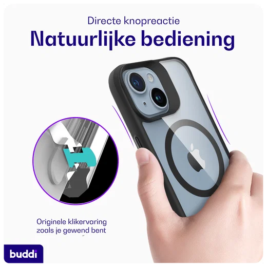 Buddi Hybrid Apple iPhone 15 / 14 / 13 Hoesje MagSafe Transparant Zwart afbeelding 6