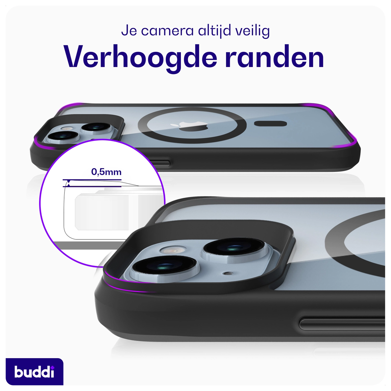 Buddi Hybrid Apple iPhone 15 / 14 / 13 Hoesje MagSafe Transparant Zwart afbeelding 7