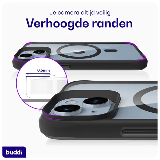 Buddi Hybrid Apple iPhone 15 / 14 / 13 Hoesje MagSafe Transparant Zwart afbeelding 7