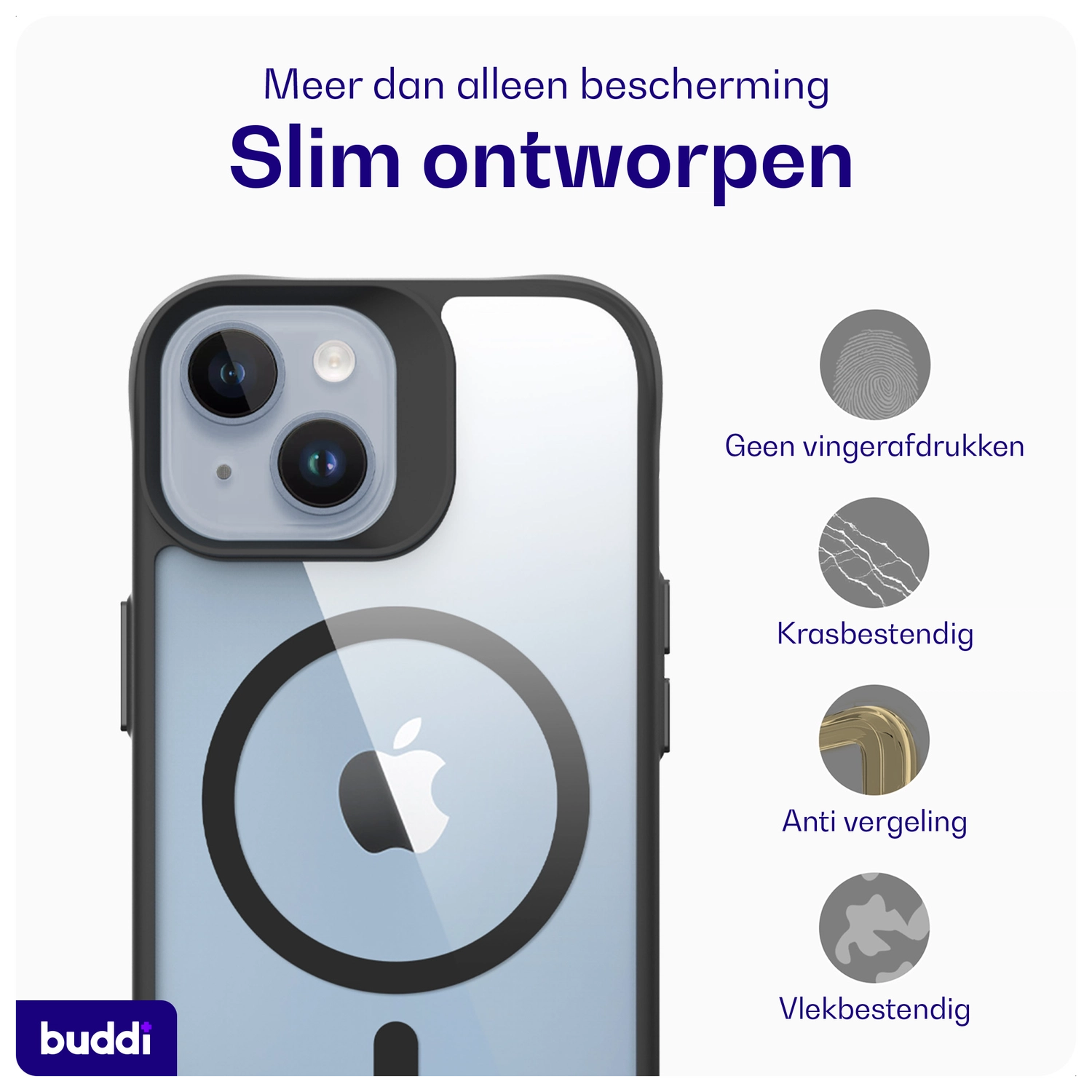 Buddi Hybrid Apple iPhone 15 / 14 / 13 Hoesje MagSafe Transparant Zwart afbeelding 8