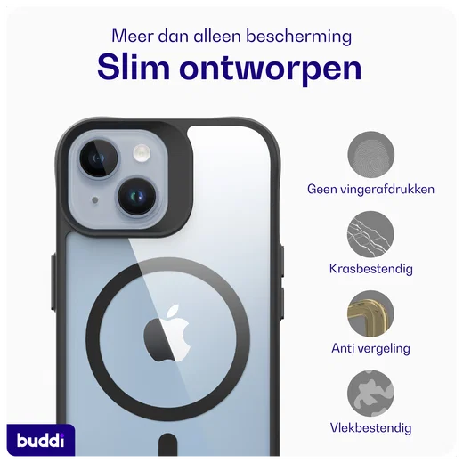 Buddi Hybrid Apple iPhone 15 / 14 / 13 Hoesje MagSafe Transparant Zwart afbeelding 8