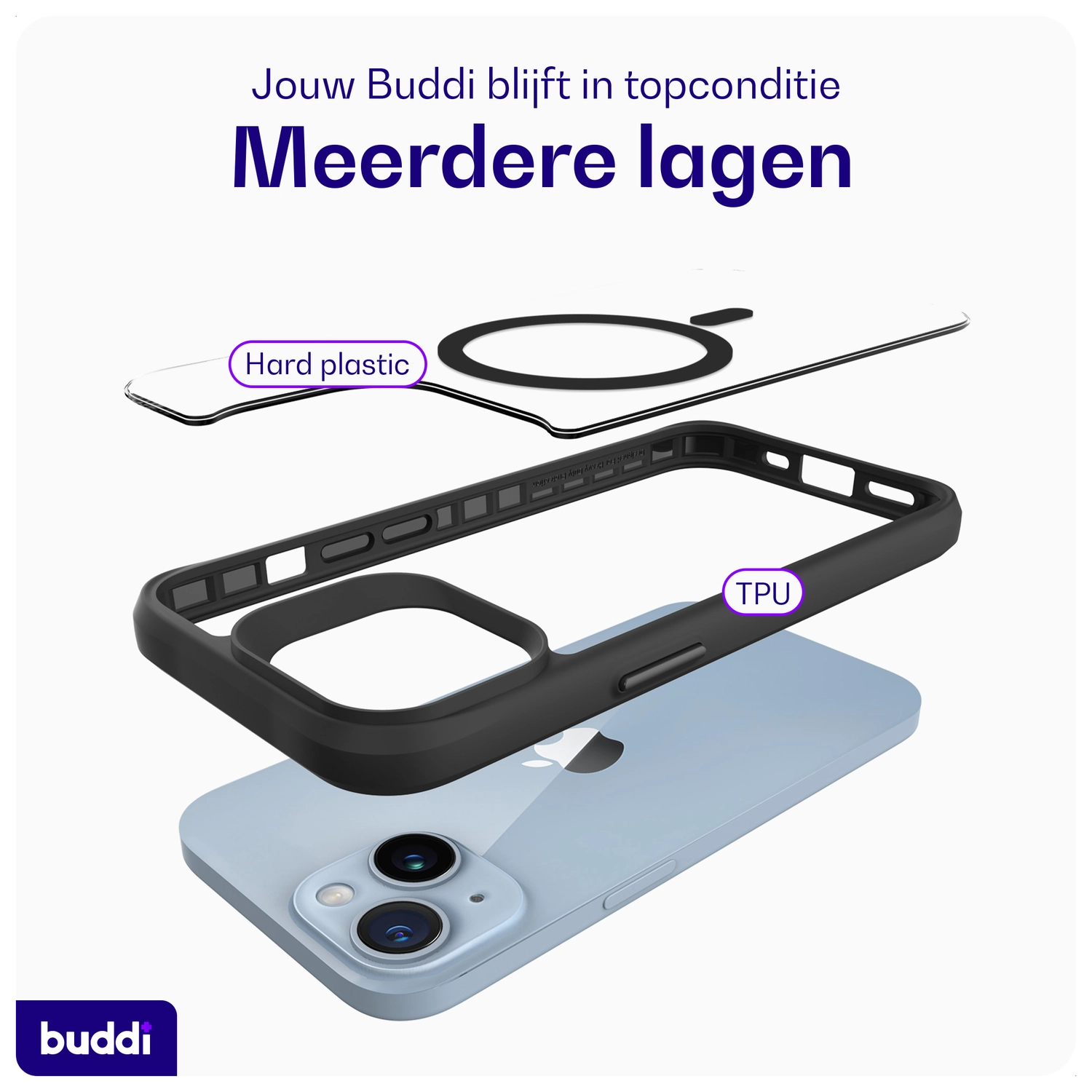Buddi Hybrid Apple iPhone 15 / 14 / 13 Hoesje MagSafe Transparant Zwart afbeelding 9