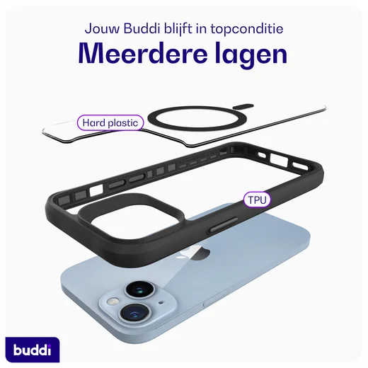 Buddi Hybrid Apple iPhone 15 / 14 / 13 Hoesje MagSafe Transparant Zwart afbeelding 9