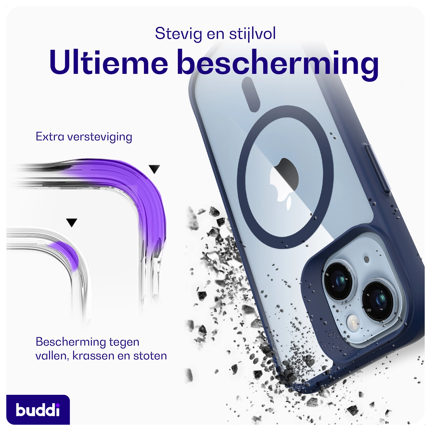 Buddi Hybrid Apple iPhone 15 / 14 / 13 Hoesje MagSafe Transparant Blauw afbeelding 2