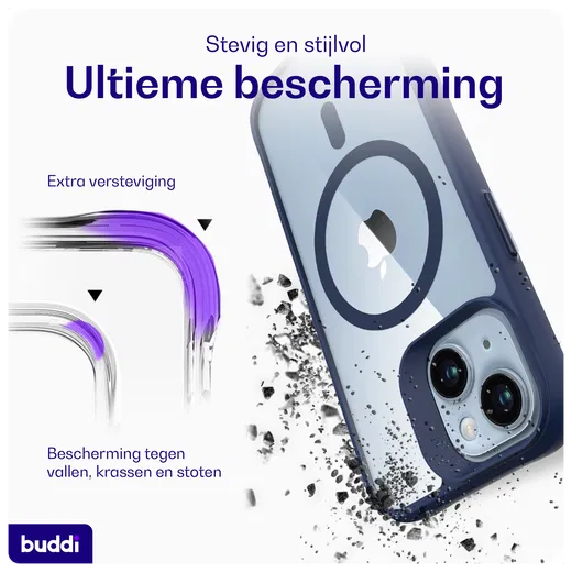 Buddi Hybrid Apple iPhone 15 / 14 / 13 Hoesje MagSafe Transparant Blauw afbeelding 2