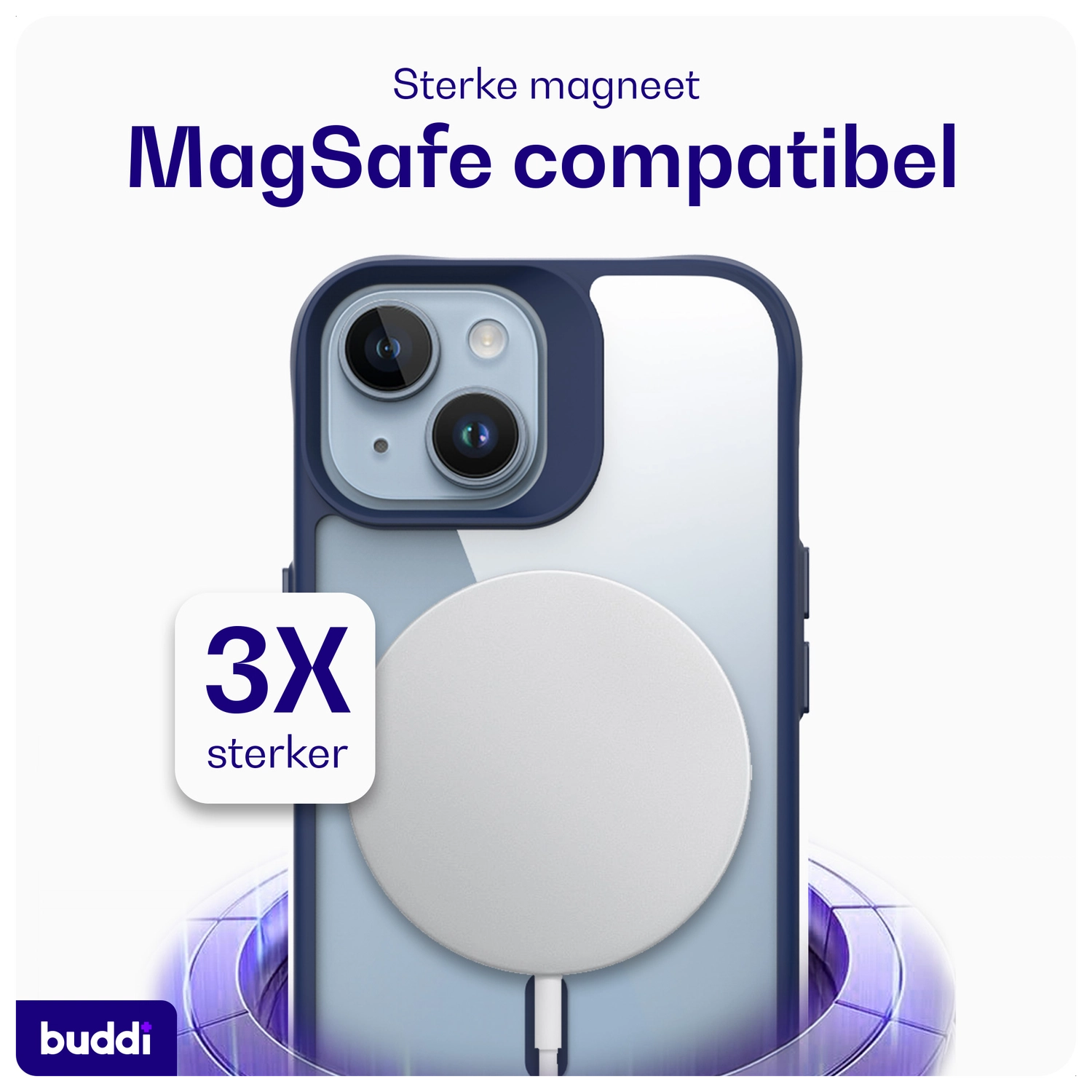 Buddi Hybrid Apple iPhone 15 / 14 / 13 Hoesje MagSafe Transparant Blauw afbeelding 3