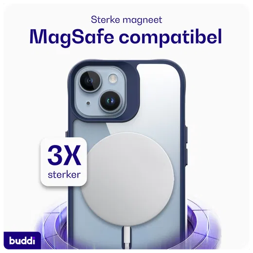 Buddi Hybrid Apple iPhone 15 / 14 / 13 Hoesje MagSafe Transparant Blauw afbeelding 3