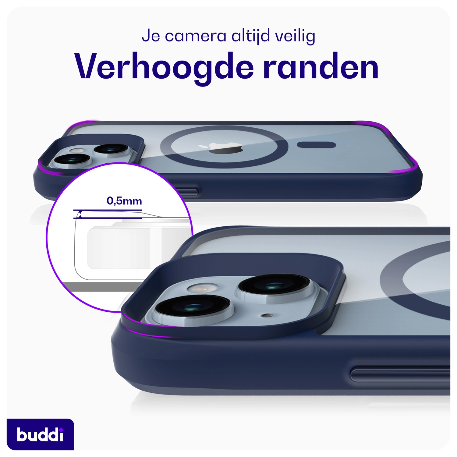 Buddi Hybrid Apple iPhone 15 / 14 / 13 Hoesje MagSafe Transparant Blauw afbeelding 5