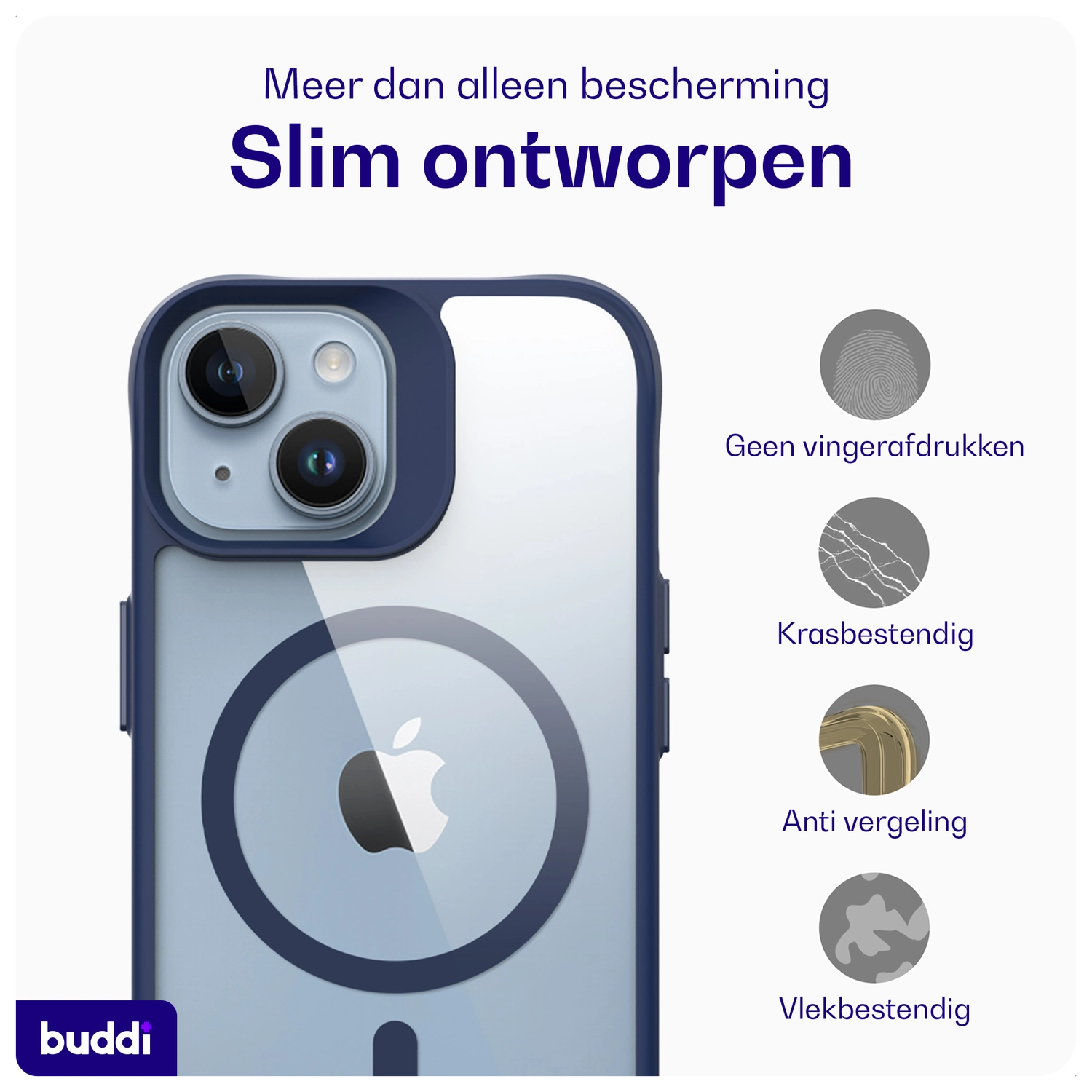 Buddi Hybrid Apple iPhone 15 / 14 / 13 Hoesje MagSafe Transparant Blauw afbeelding 6