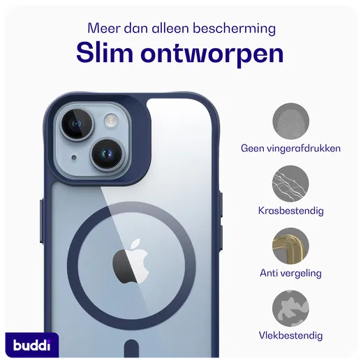Buddi Hybrid Apple iPhone 15 / 14 / 13 Hoesje MagSafe Transparant Blauw afbeelding 6