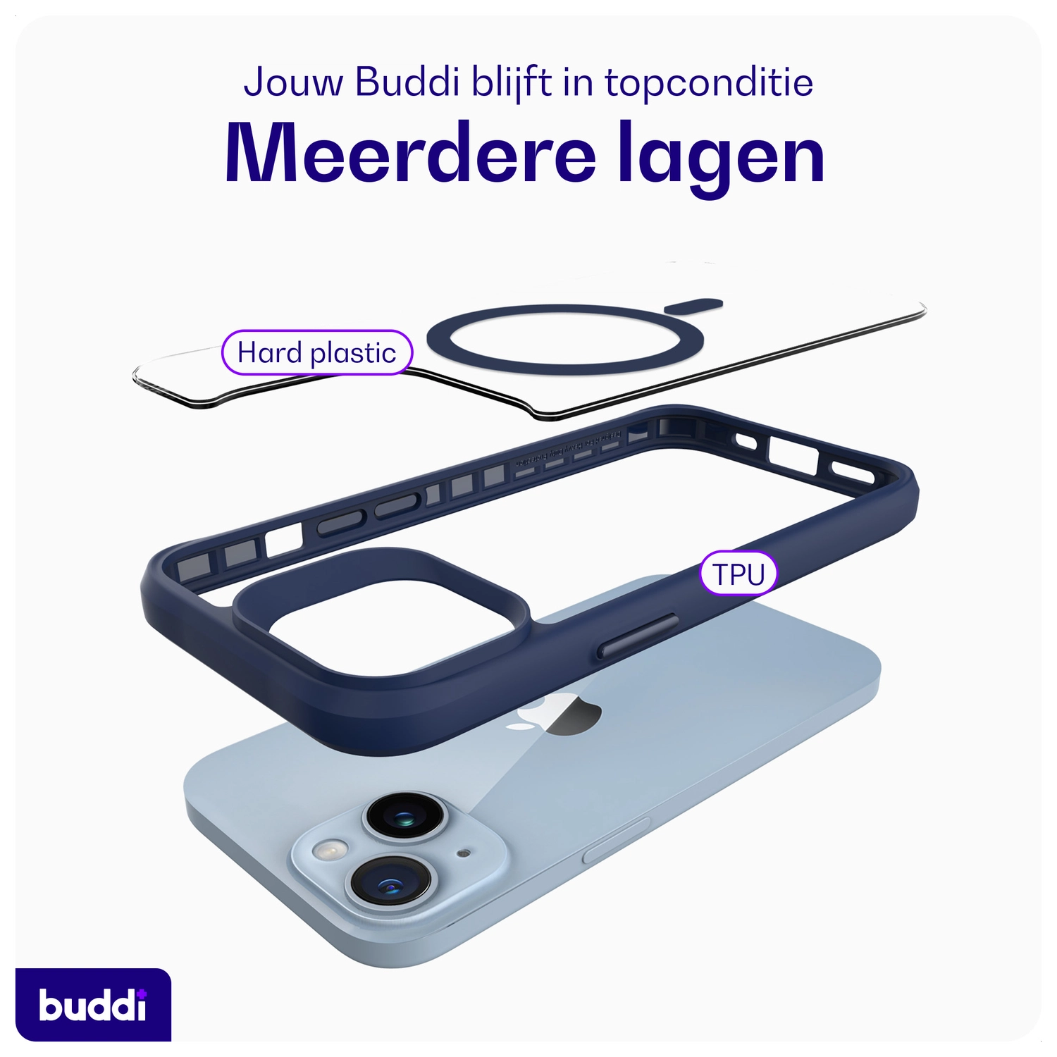 Buddi Hybrid Apple iPhone 15 / 14 / 13 Hoesje MagSafe Transparant Blauw afbeelding 7